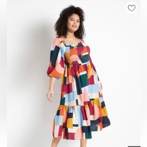 ELOQUII Color Blocked Midi Dress